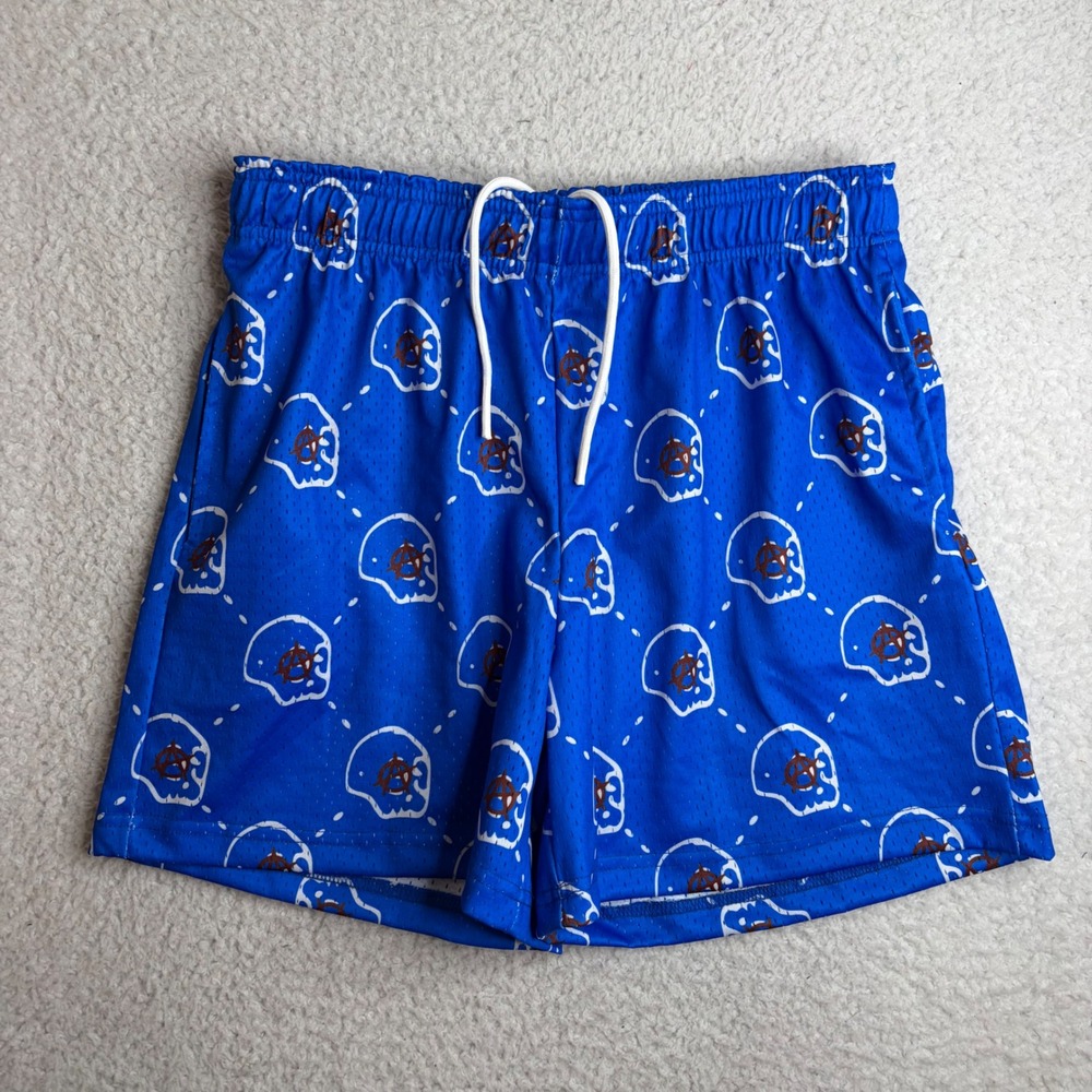 Bravest Studios Mens Mesh Basketball Shorts Blue Skull Anarchy Graphic Size L